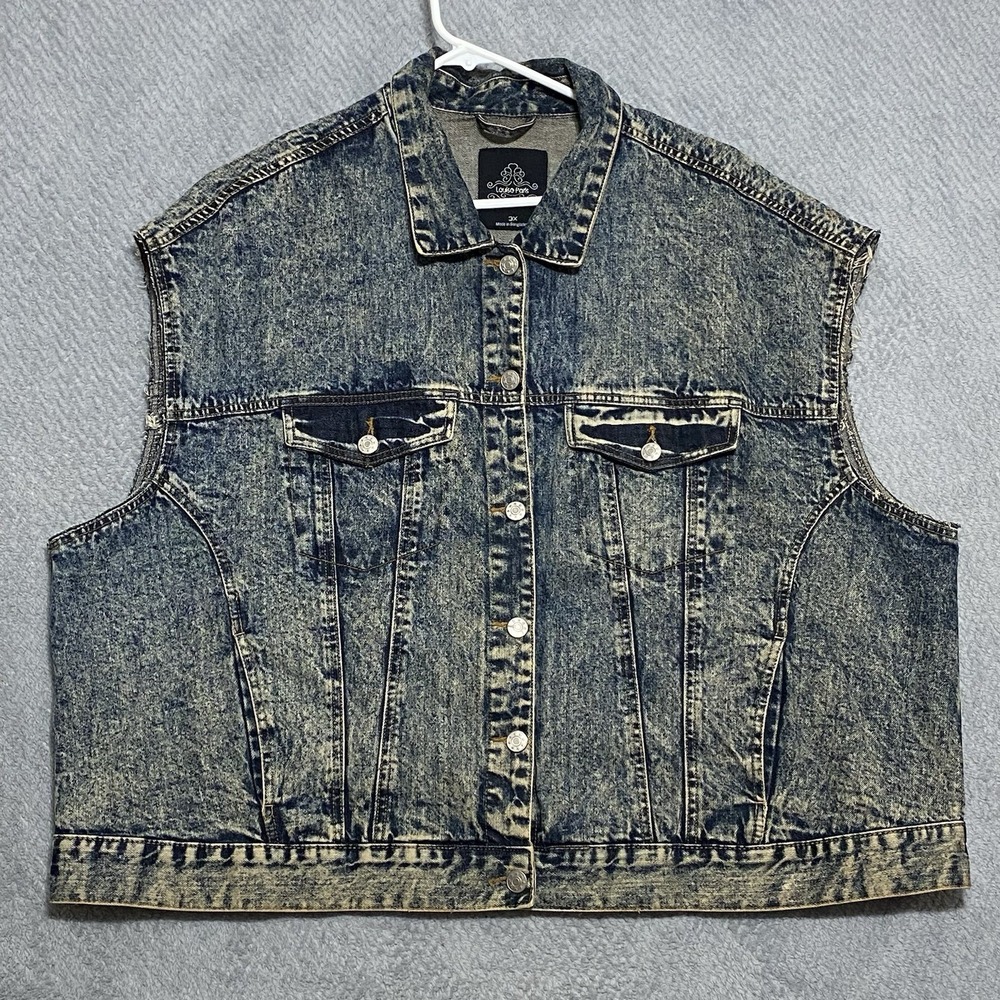 Louise Paris Mens Denim Vest Sz 3X Good Vibes Print On Back